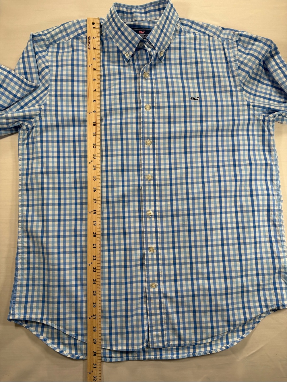 Vineyard Vines Mens Large Slim Fit Whale Shirt Blue White Gingham Button Down - Picture 6 of 7
